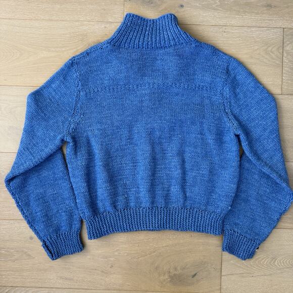 Vintage 80s Blue Knit Button Front Cardigan Sweater Size M Cottage Academia - Picture 4 of 10